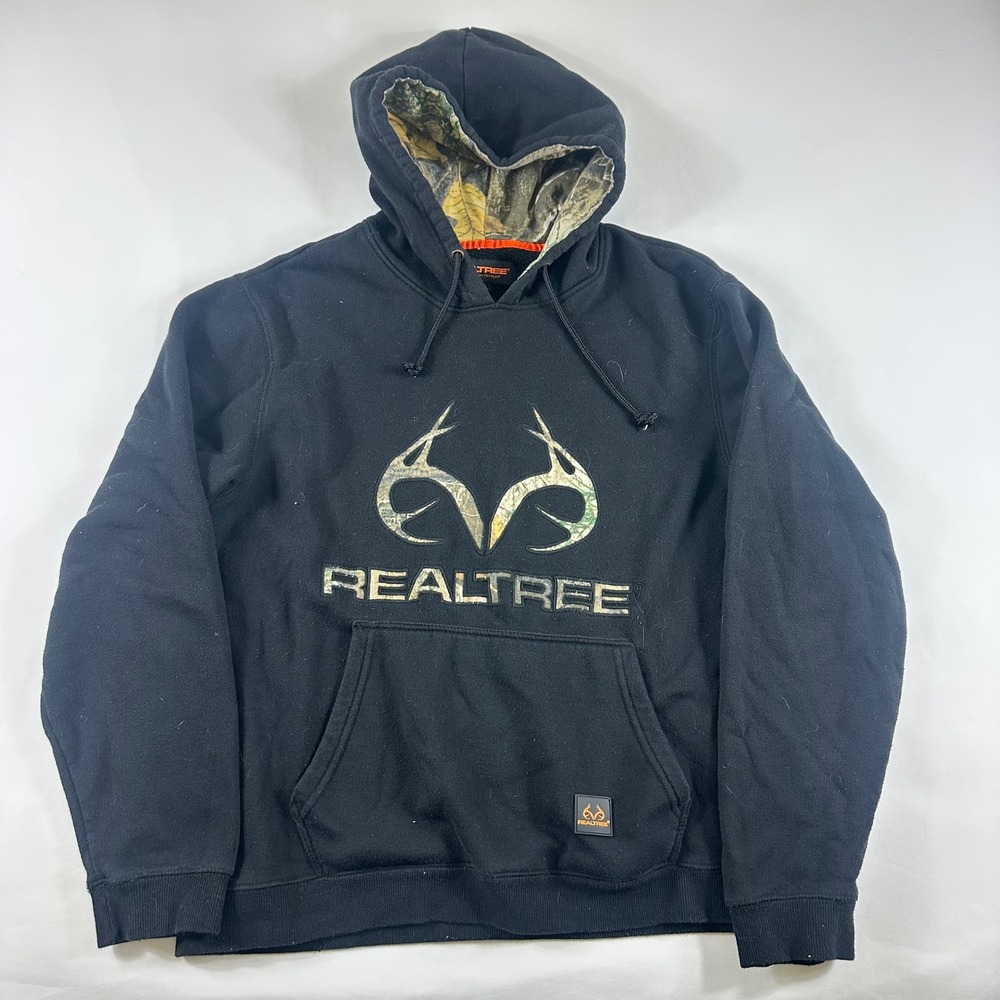 Realtree Camo Hoodie Black Fleece Pullover Sweatshirt‎ Mens XL